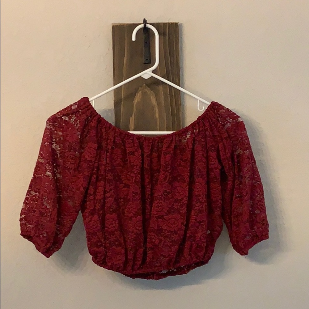 Burgundy see-through crop-top